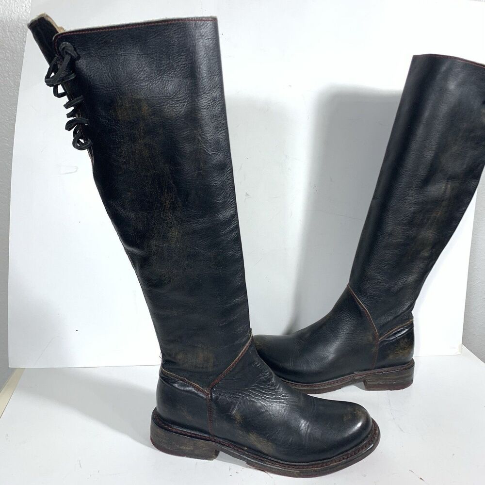 Bed Stu Distressed Leather Lace Up Tall Moto Boots Size 6.5 Women’s